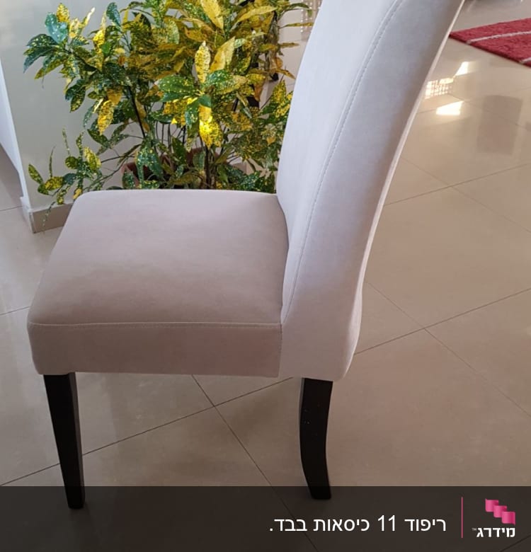 כיסא מרופד בצבע בהיר עם רגליים כהות